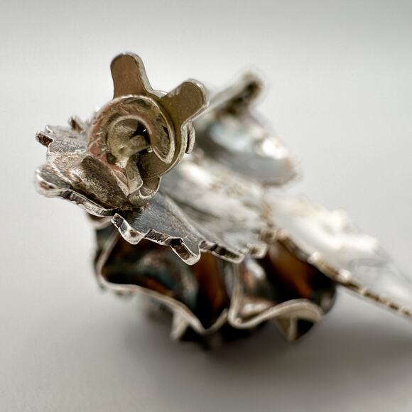 Taxco Mexico Silver Rose Brooch | 980 Floral Elegant Pin | Signed TB-51 - Picture 11 of 12